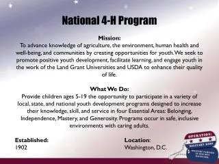 National 4-H Program Mission: