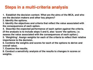 Steps in a multi-criteria analysis
