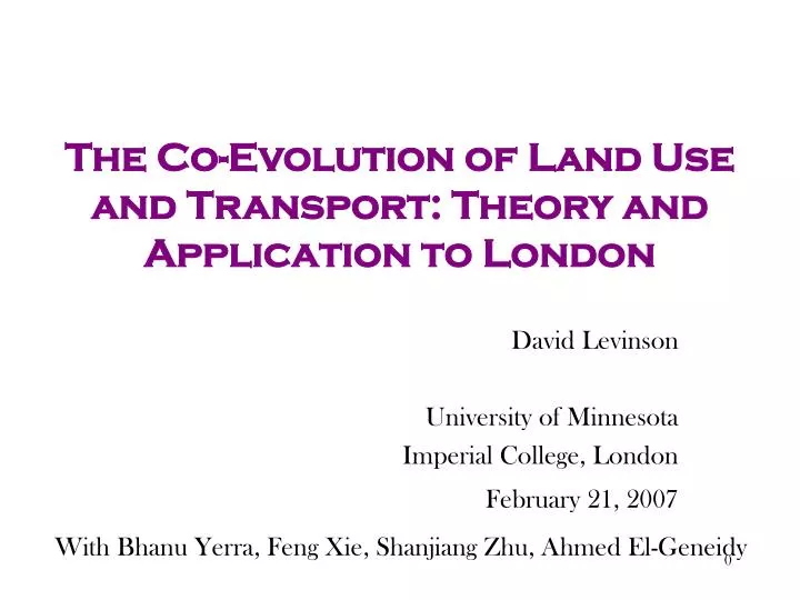 the co evolution of land use and transport theory and application to london