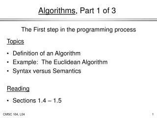 Algorithms , Part 1 of 3