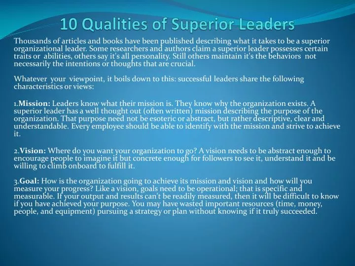 10 qualities of superior leaders
