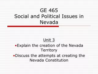 GE 465 Social and Political Issues in Nevada