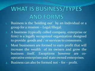WHAT IS BUSINESS/TYPES AND FORMS