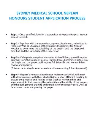 SYDNEY MEDICAL SCHOOL NEPEAN HONOURS STUDENT APPLICATION PROCESS