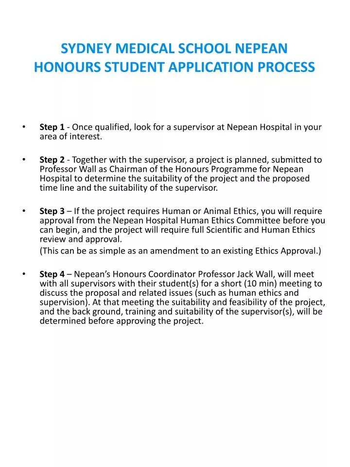 sydney medical school nepean honours student application process