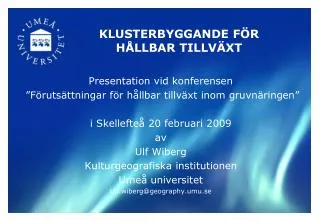 klusterbyggande f r h llbar tillv xt