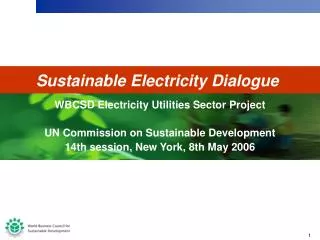 WBCSD Electricity Utilities Sector Project UN Commission on Sustainable Development