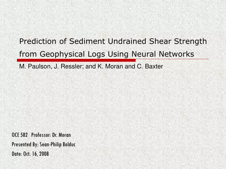 prediction of sediment undrained shear strength from geophysical logs using neural networks
