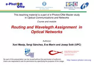 Routing and Wavelegth Assignment in Optical Networks