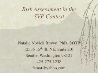 Risk Assessment in the SVP Context