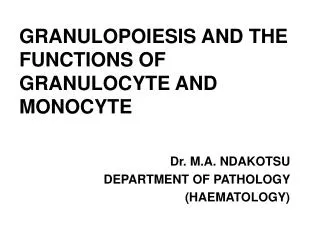 GRANULOPOIESIS AND THE FUNCTIONS OF GRANULOCYTE AND MONOCYTE