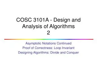 COSC 3101A - Design and Analysis of Algorithms 2