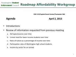 Roadmap Affordability Workgroup