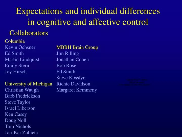 expectations and individual differences in cognitive and affective control