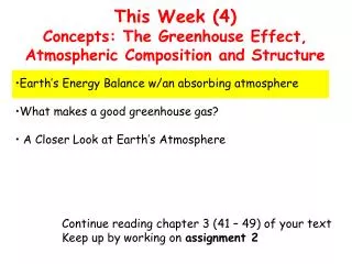 This Week (4) Concepts: The Greenhouse Effect, Atmospheric Composition and Structure