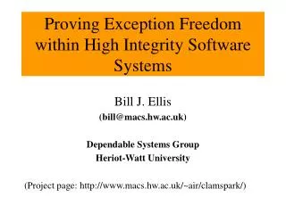 Proving Exception Freedom within High Integrity Software Systems