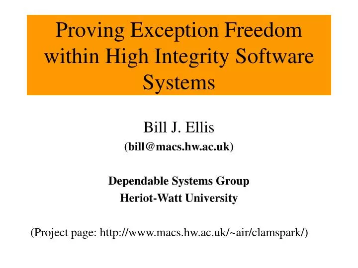 proving exception freedom within high integrity software systems