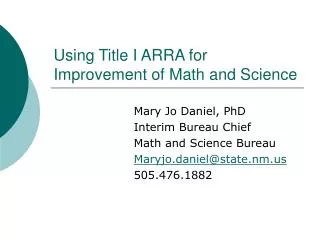 Using Title I ARRA for Improvement of Math and Science