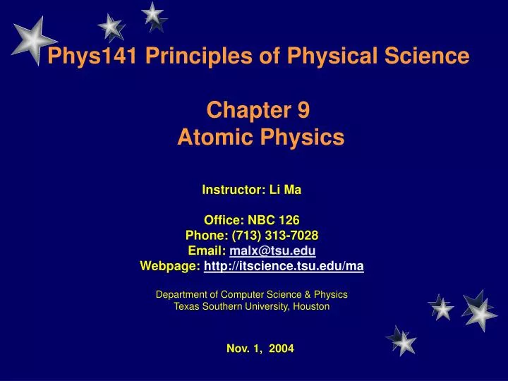 phys141 principles of physical science chapter 9 atomic physics