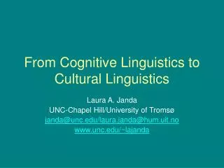 From Cognitive Linguistics to Cultural Linguistics
