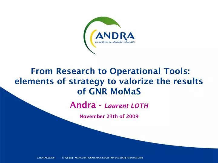from research to operational tools elements of strategy to valorize the results of gnr momas