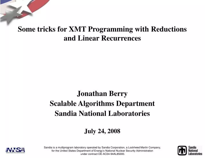 some tricks for xmt programming with reductions and linear recurrences