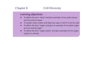 Chapter 8		Cell Diversity