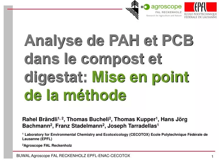 analyse de pah et pcb dans le compost et digestat mise en point de la m thode