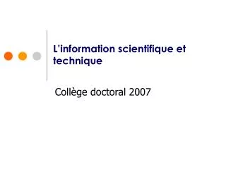 l information scientifique et technique
