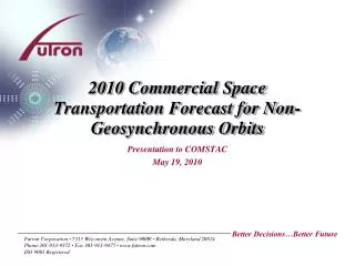 2010 Commercial Space Transportation Forecast for Non-Geosynchronous Orbits