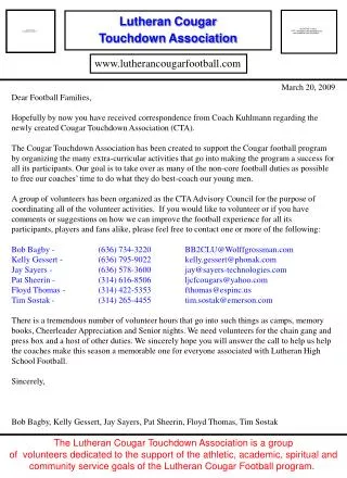 Lutheran Cougar Touchdown Association