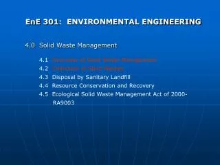 EnE 301: ENVIRONMENTAL ENGINEERING