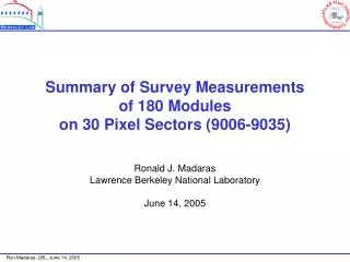Summary of Survey Measurements of 180 Modules on 30 Pixel Sectors (9006-9035)