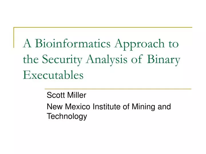 a bioinformatics approach to the security analysis of binary executables