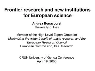Frontier research and new institutions for European science