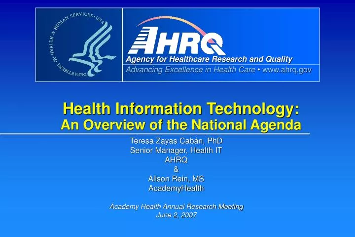 health information technology an overview of the national agenda