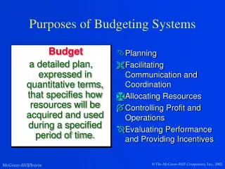 Purposes of Budgeting Systems