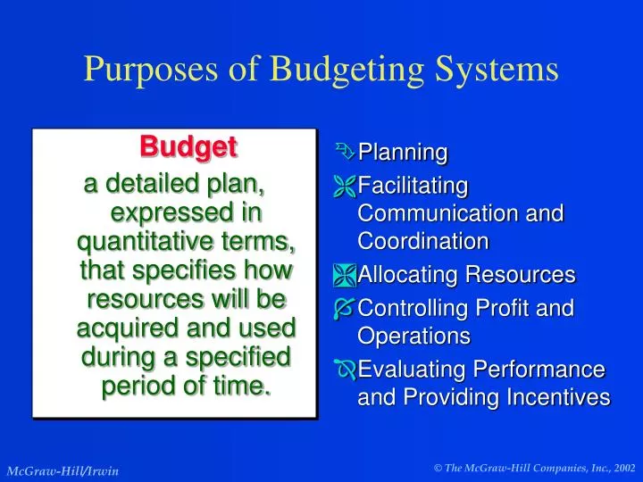 purposes of budgeting systems