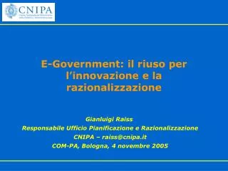 e government il riuso per l innovazione e la razionalizzazione