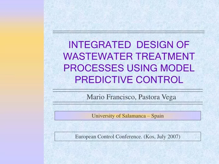 integrated design of wastewater treatment processes using model predictive control