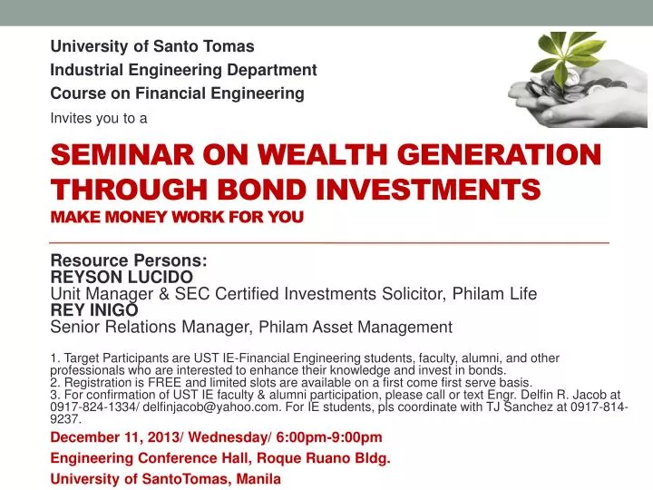 seminar on wealth generation through bond investments make money work for you