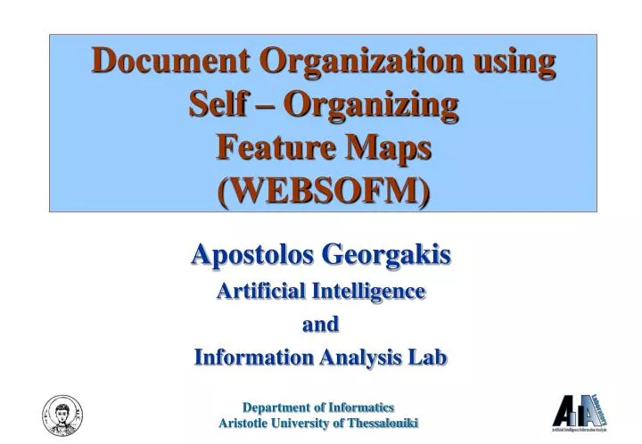 document organization using self organizing feature maps websofm