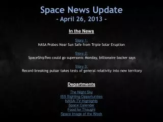 Space News Update - April 26, 2013 -