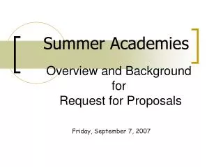Overview and Background for Request for Proposals
