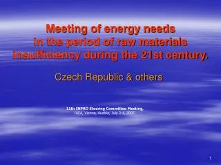 Meeting of energy needs in the period of raw materials insufficiency during the 21st century.