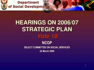 HEARINGS ON 2006/07 STRATEGIC PLAN Vote 18