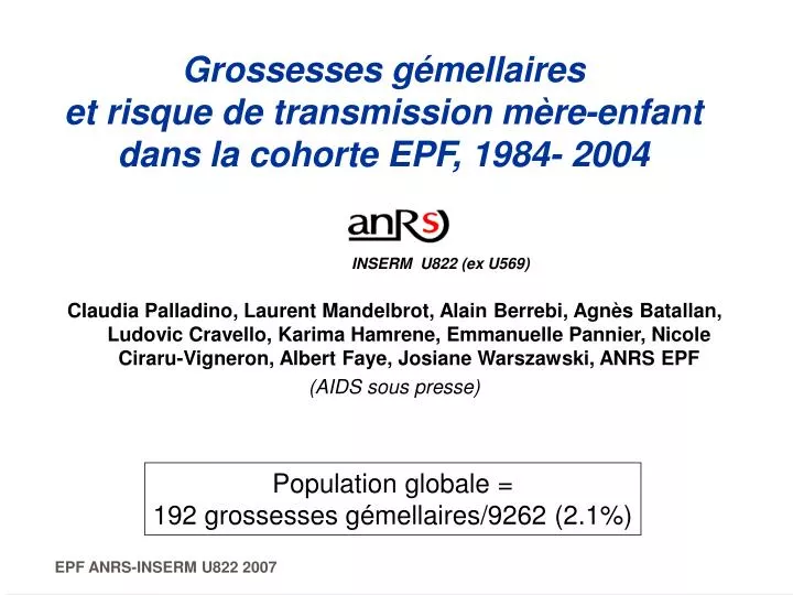 grossesses g mellaires et risque de transmission m re enfant dans la cohorte epf 1984 2004