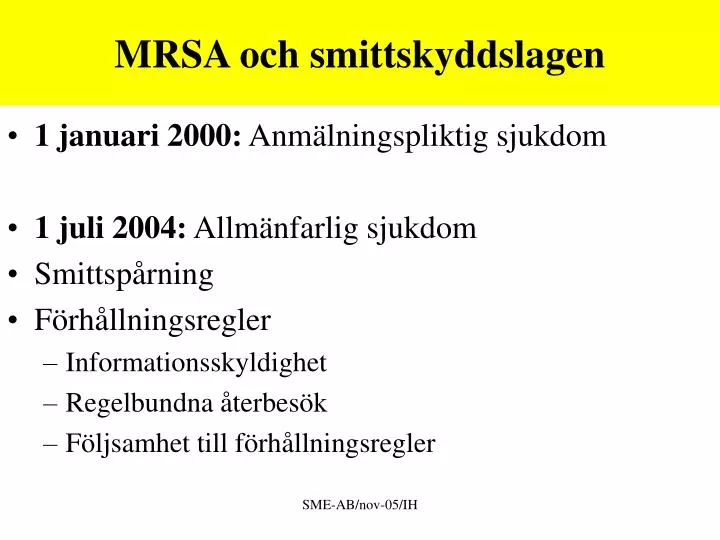 mrsa och smittskyddslagen