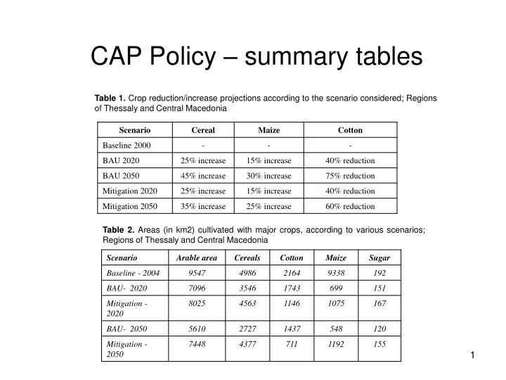 cap policy summary tables