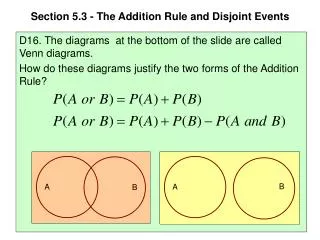 Section 5.3 - The Addition Rule and Disjoint Events